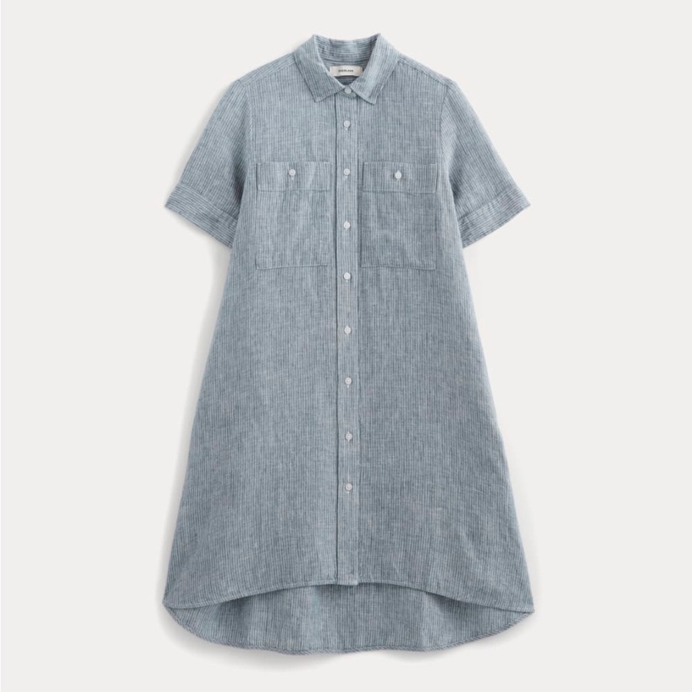 THE DAYTRIPPER DRESS IN LINEN blue and white stripe L EUC - Picture 3 of 7